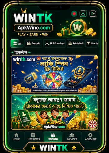 WINTKbet Bangladesh platform showing sports coverage and member rewards