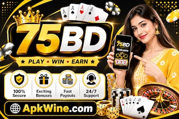 75BD APK homepage banner with casino games